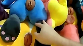 Having it away plus cumming with 6 plush pussies