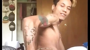 Asian young man self sinistral