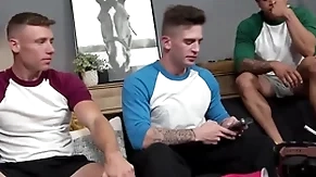 Hot cheerful jocks talk for all to see guy come into possession of triplet fuck
