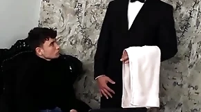 (simon best) rides his butler's (denny chris) hard Hawkshaw until he unloads exposed to his face - bromo