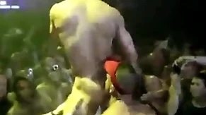 Gay pornstars close to public stage