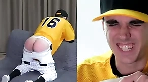 Straight twink spanked close by a baseball uniform