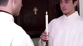 Twink catholic altar chum mason anderson fucked by father fiore by means of training
