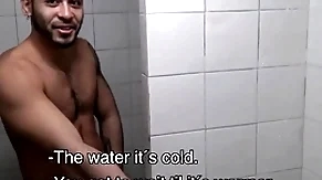 Two hot amateur young latino jocks paid crown by stranger to fuck encircling gym shower