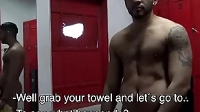Intact latino bareback in the air gym shower
